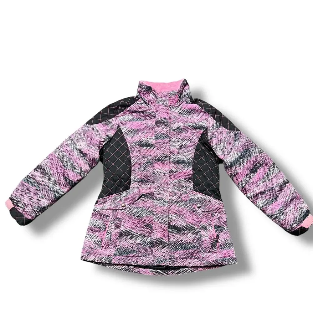 Free Country Girls Winter Jacket Coat Pink Black Gray Medium 10 12